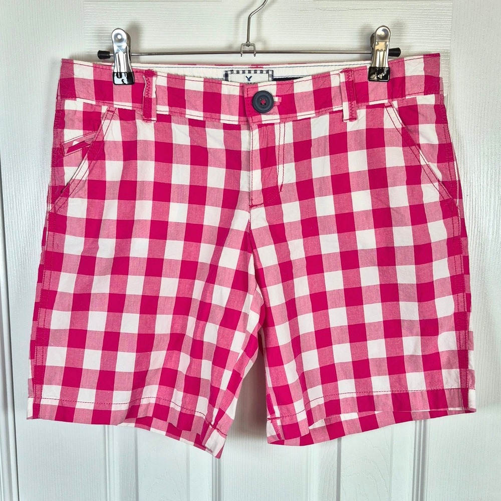 American Eagle Y2K Live Your Life pink white gingham‎ plaid shorts women's 6